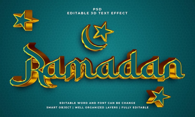 Ramadan kareem 3d bewerkbaar psd-teksteffect met achtergrond