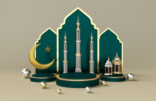 Ramadan kareem 3d etap renderowania islamskiego święta