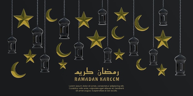 PSD ramadan kareem 3d illustratie met halve maansterren