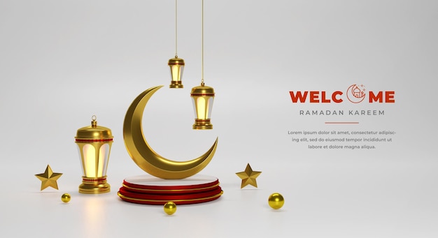 Ramadan Kareem 3d Kompozycja Tła Z 3d Księżycem I Arabskimi Lampionami