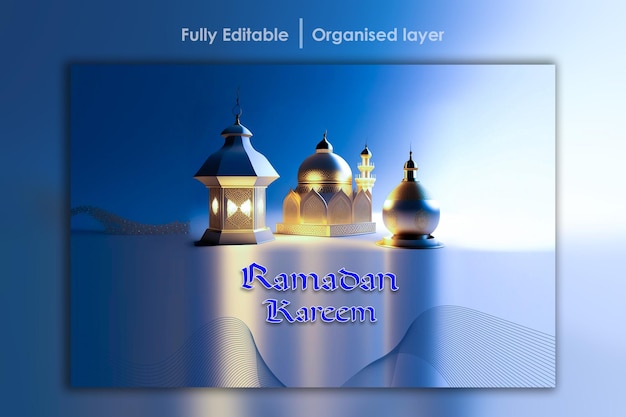 PSD ramadan kareem 3d mosque and lamp for social media banner design template aigenerated