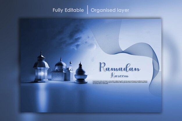 PSD ramadan kareem moschea 3d e lampada per il modello di progettazione di banner per social media aigenerato