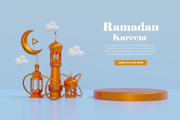 Bandiera di rendering 3d di ramadan kareem