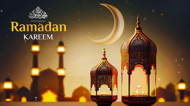 Ramadan Kareem 3d отображает исламские элементы дизайна шаблонов постов в социальных сетях