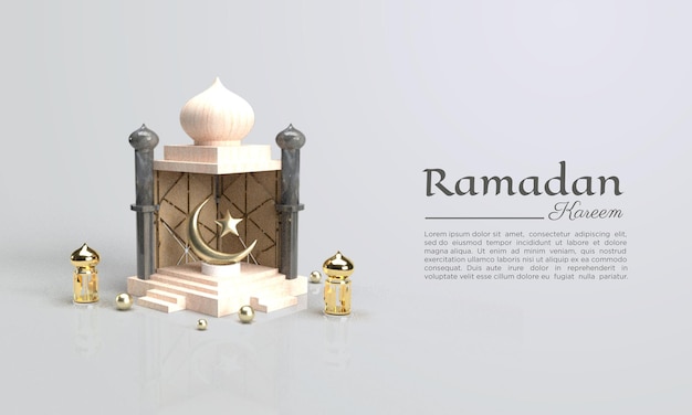 Ramadan kareem 3d rendering with domes and lamp illustration