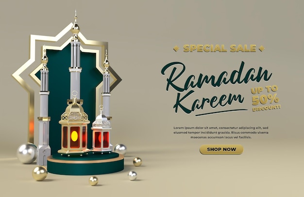 Ramadan kareem 3d vendita promozione sconto festa islamica eid celebrazione rendering