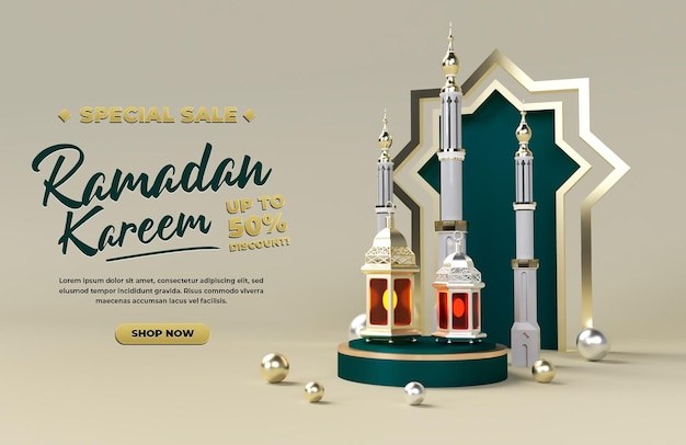 Ramadan kareem 3d vendita promozione sconto festa islamica eid celebrazione rendering