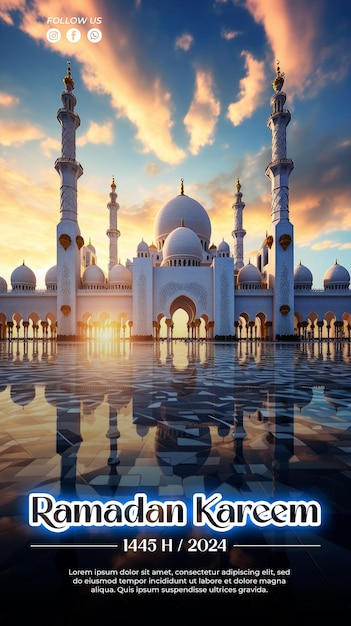 Ramadan kareem achtergrond een grote moskee met ingewikkelde geometrische patronen