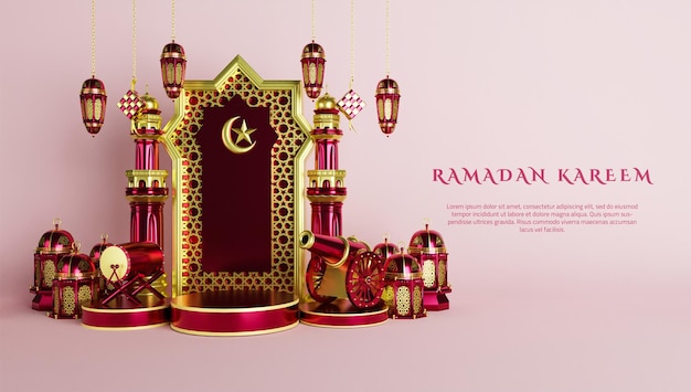 Ramadan kareem-achtergrond met realistische 3D-islamitische elementen