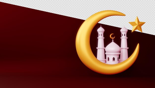 Ramadan Kareem-achtergrond, moskee die op maan, 3d teruggevende illustratie voortbouwt