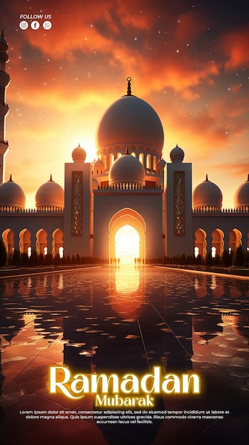 Ramadan kareem background a grand mosque with intricate geometric patter