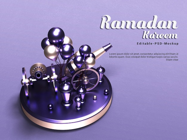 PSD rendering 3d di mockup di sfondo ramadan kareem