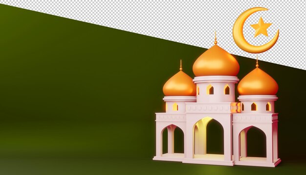 Ramadan kareem background, mosque building, 3d rendering illustration