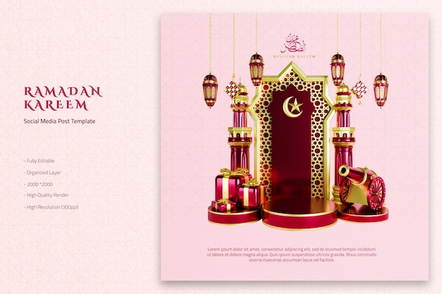 Ramadan kareem background with realistic 3d islamic elements