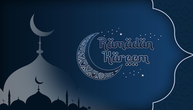 PSD ramadan kareem banner design paesaggio moderno semplice blu 22