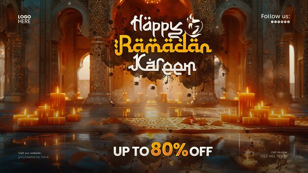 PSD ramadan kareem banner template with mosque arabic luxury background