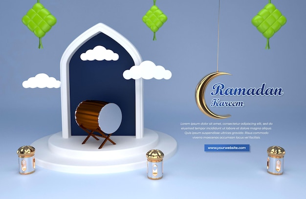 Ramadan Kareem blauwe banner 3D-rendering