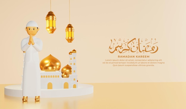 Ramadan kareem celebracja 3d ilustracja z postacią z kreskówek uroczych ludzi