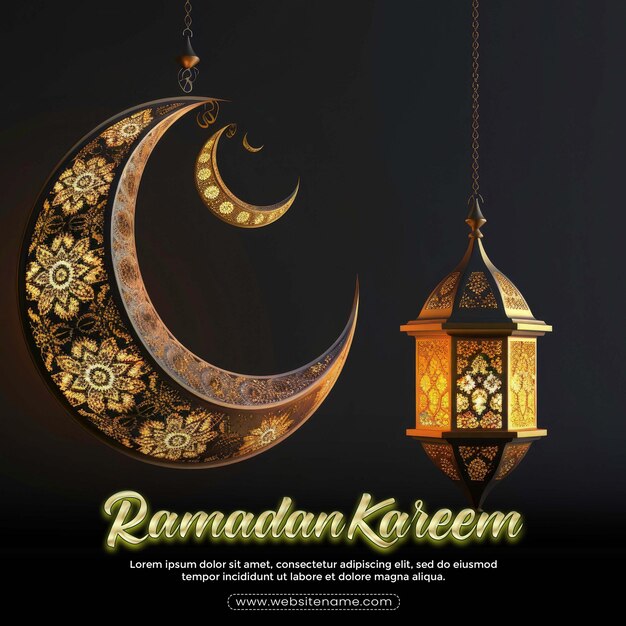 PSD ramadan kareem celebrate cards or greeting template islamic pattern crescent moon with lantern