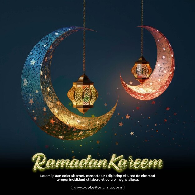 Ramadan kareem celebrate cards or greeting template islamic pattern crescent moon with lantern