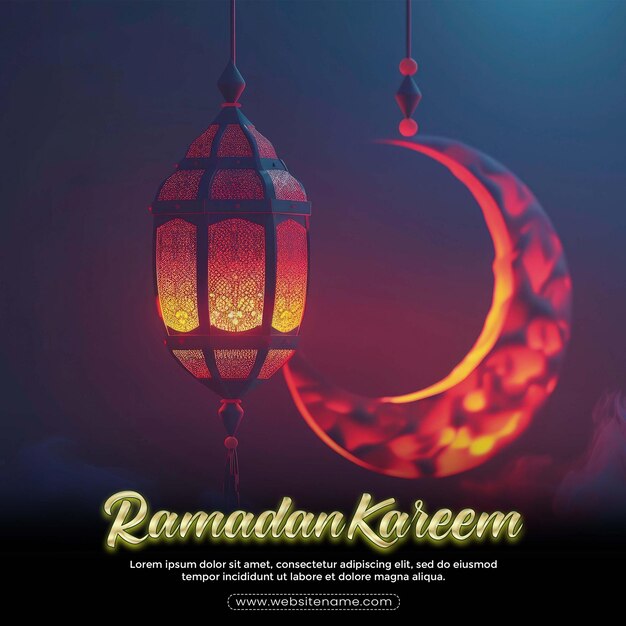 PSD ramadan kareem celebrate cards or greeting template islamic pattern crescent moon with lantern