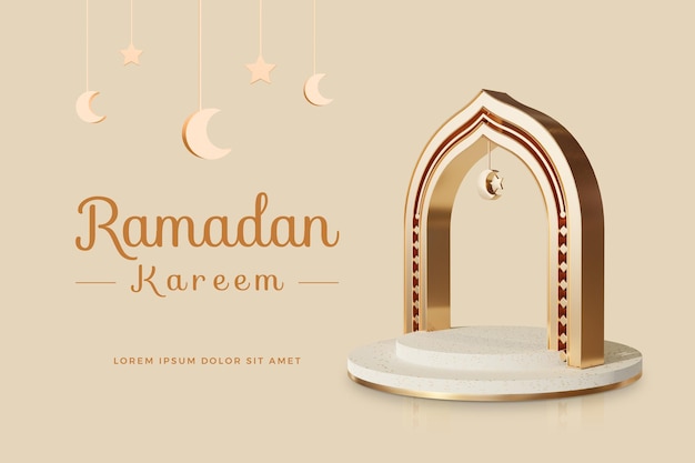 Ramadan kareem design with 3d rendering template