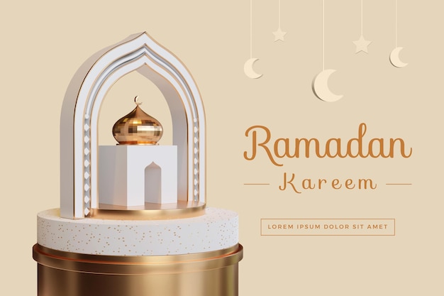 Ramadan kareem design with 3d rendering template