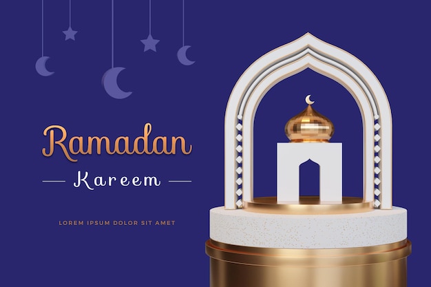 Ramadan kareem design con modello di rendering 3d