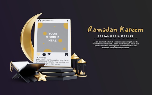 Ramadan kareem dla religii islamskiej z makietą postów w mediach społecznościowych