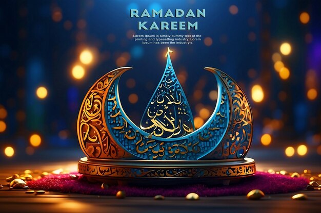 Ramadan kareem eid mubarak 3d rendering islamic caligraphy background with editable text psd design