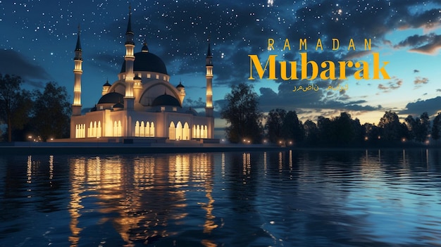 PSD ramadan kareem eid mubarak koninklijke elegante lamp met moskee hol