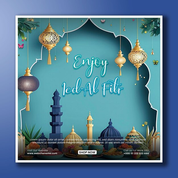 Ramadan Kareem Festiwal Islamski świątynia Banerów Społecznościowych Lub Banner Kwadratowy Flayer