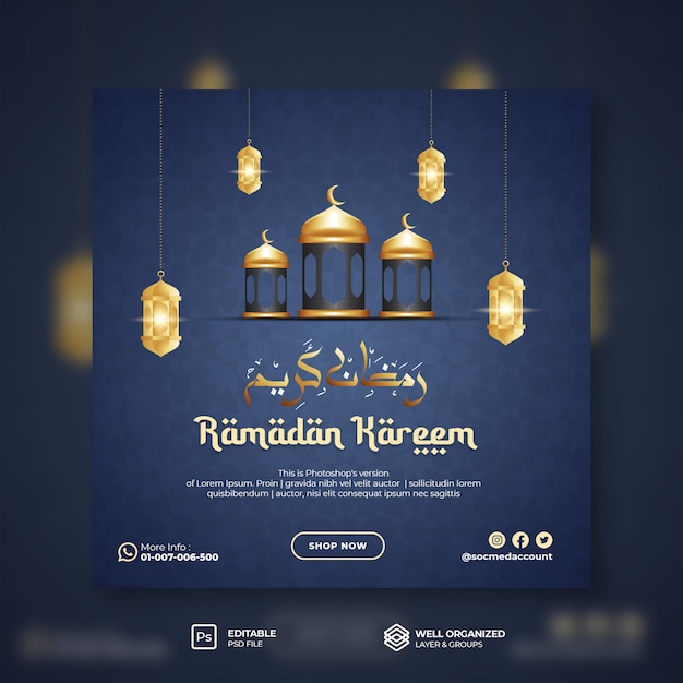 PSD ramadan kareem flyer voor sociale media en instagram-postsjabloon
