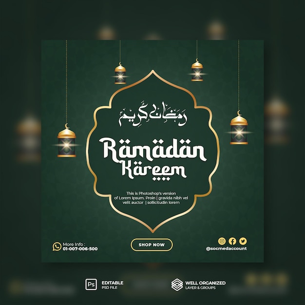 PSD ramadan kareem flyer voor sociale media en instagram-postsjabloon