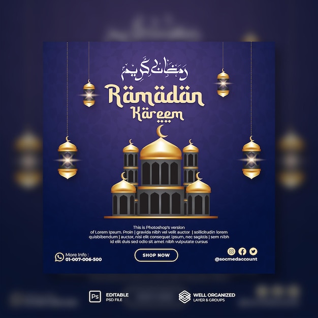 PSD ramadan kareem flyer voor sociale media en instagram-postsjabloon