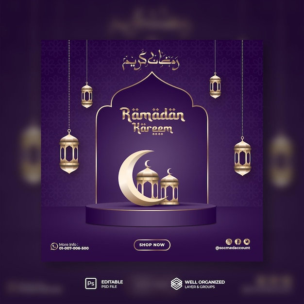 PSD ramadan kareem flyer voor sociale media en instagram-postsjabloon