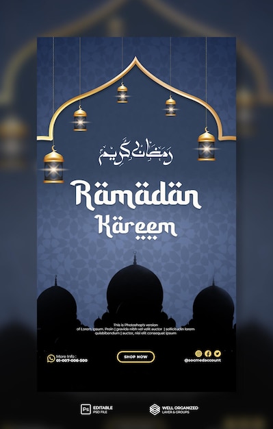 PSD ramadan kareem flyer voor sociale media en sjabloon voor instagramverhalen