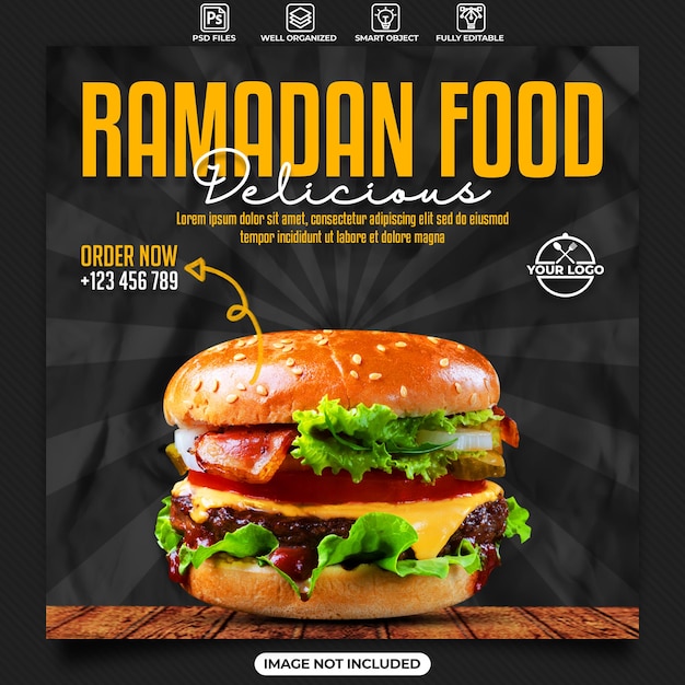 PSD Шаблон поста в социальных сетях о распродаже еды в рамадан карим