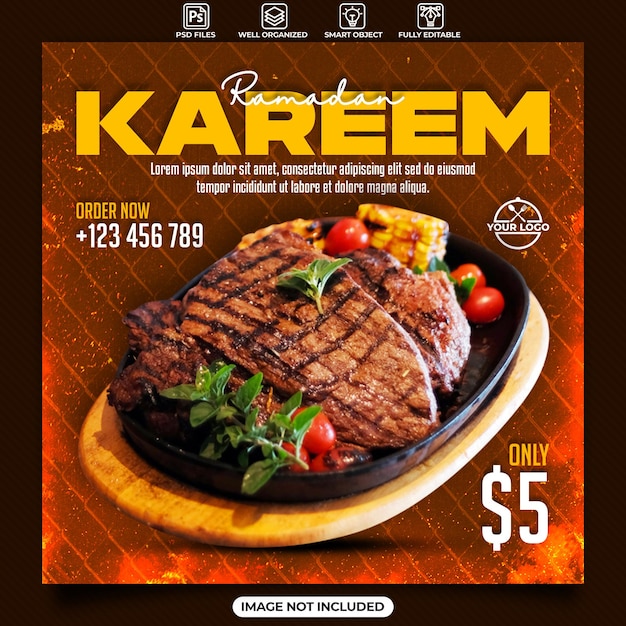 Ramadan kareem food sale social media post template