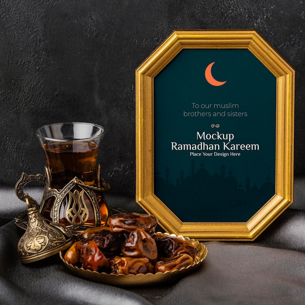 PSD ramadan kareem golden frame mockup