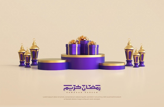 Ramadan kareem greeting background with realistic 3d islamic festive decorative elements