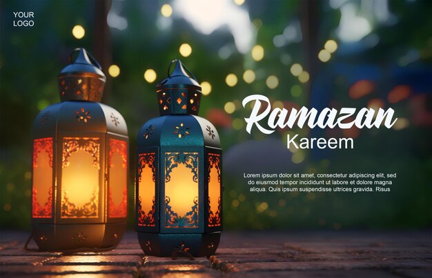 PSD ramadan kareem greeting card ramadan kareem lanterns in the garden