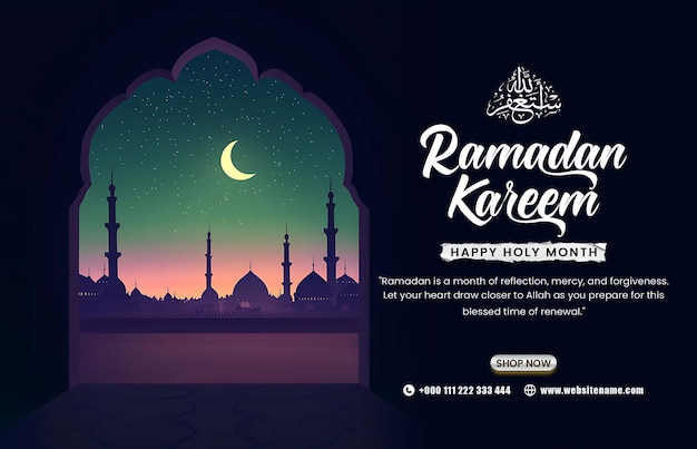 ramadan kareem greeting with mystical archway unveiling a starry night mosque
