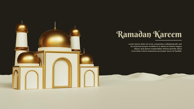 Ramadan kareem greetings background with decorative mosque on the podium realistic 3d Islamic