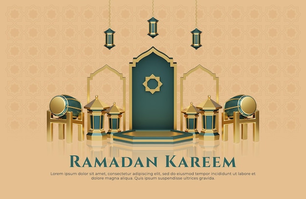 Ramadan kareem groeten achtergrond met realistische 3D-rendering islamitische elementen