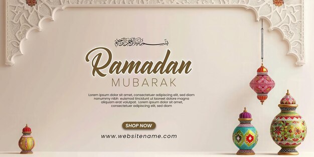 PSD ラマダン・カリーム (ramadan kareem) はランタンとマンダラを備えた横のバナー背景のテンプレートです