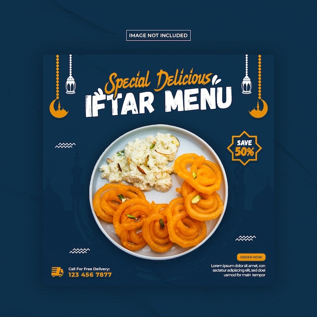 PSD modello di post sui social media del menu del cibo di ramadan kareem iftar