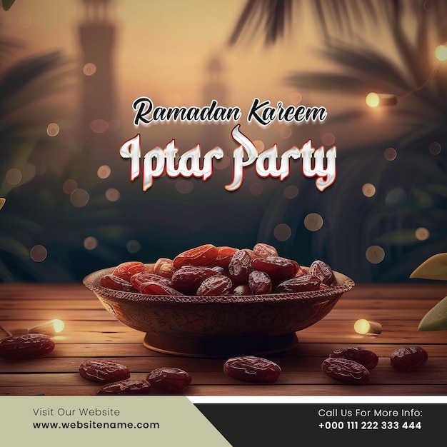 PSD ramadan kareem iftar party invitation social media post template