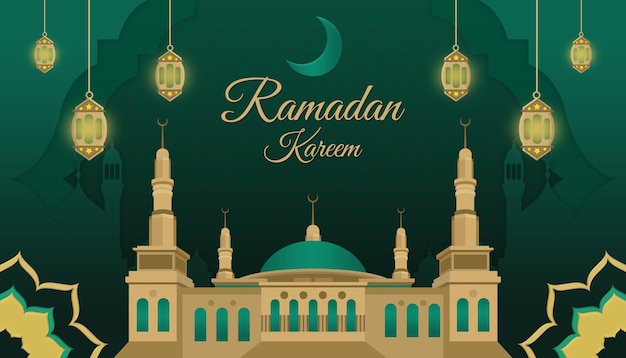 Ramadan kareem islamic background with lantern and mosque