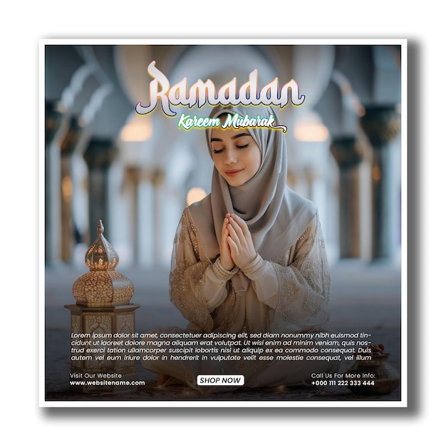 PSD ramadan kareem islamic festival social media banner a girl praying
